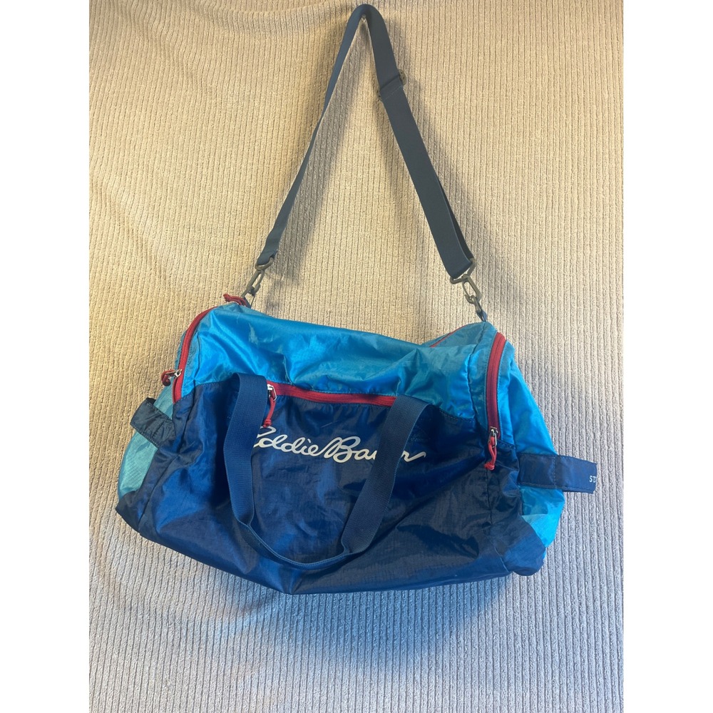 Eddie Bauer Stowaway 40L Duffel Bag Lightweight Blue Packable Travel Gym Bag